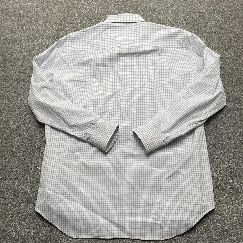 David Donahue Shirt Adult 17 34/35 White Blue Plaid Dress Workwear Cotton Mens - Picture 3 of 8